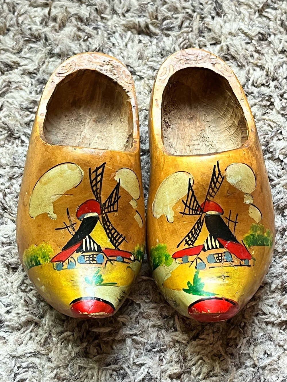 Vintage Wooden Holland Clogs Hand Carved and Painted Shoes Decor